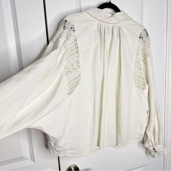 Free People Louisa shirt jacket cream Size XS Linen Blend Lace oversized - Picture 7 of 12